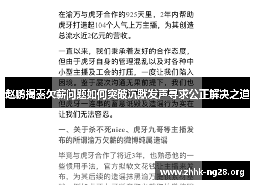 赵鹏揭露欠薪问题如何突破沉默发声寻求公正解决之道 赵鹏揭露欠薪问题如何突破沉默发声寻求公正解决之道